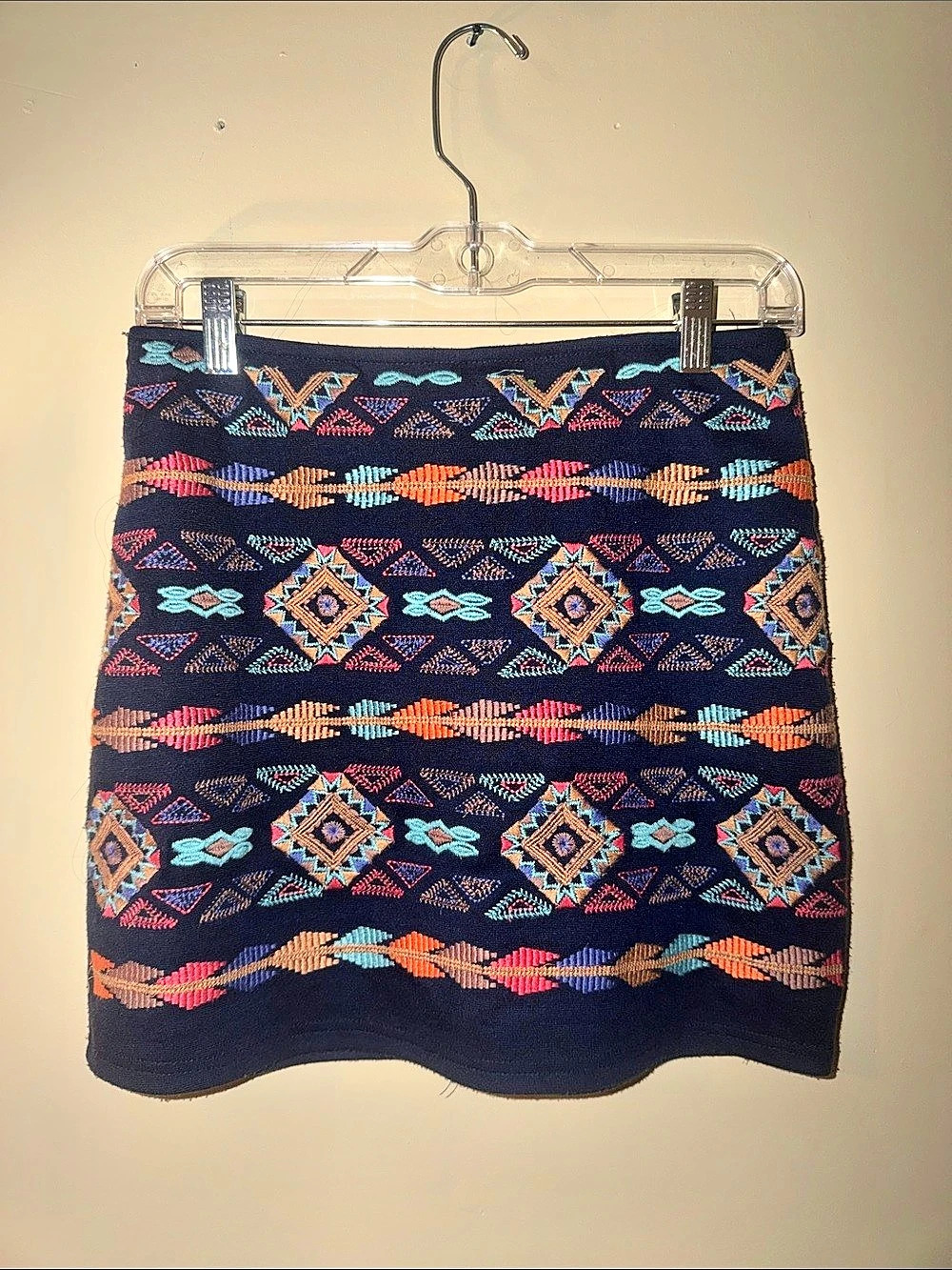 QURV Geometric Mini Skirt in Blue Size Medium Like New